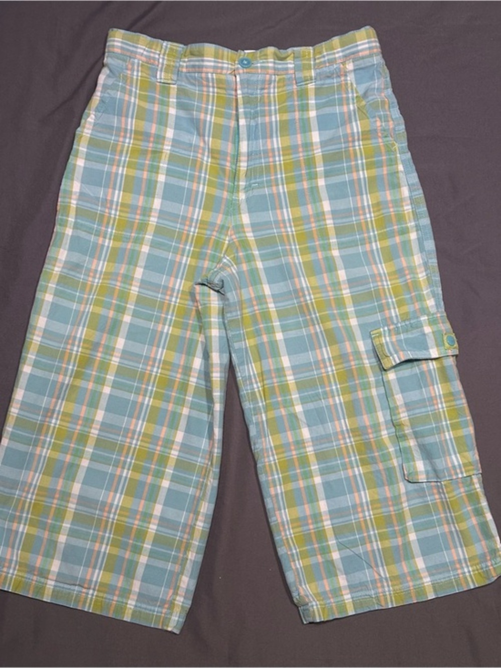 Y2K Hartstrings Green & Teal Plaid Capri Cargo Pants